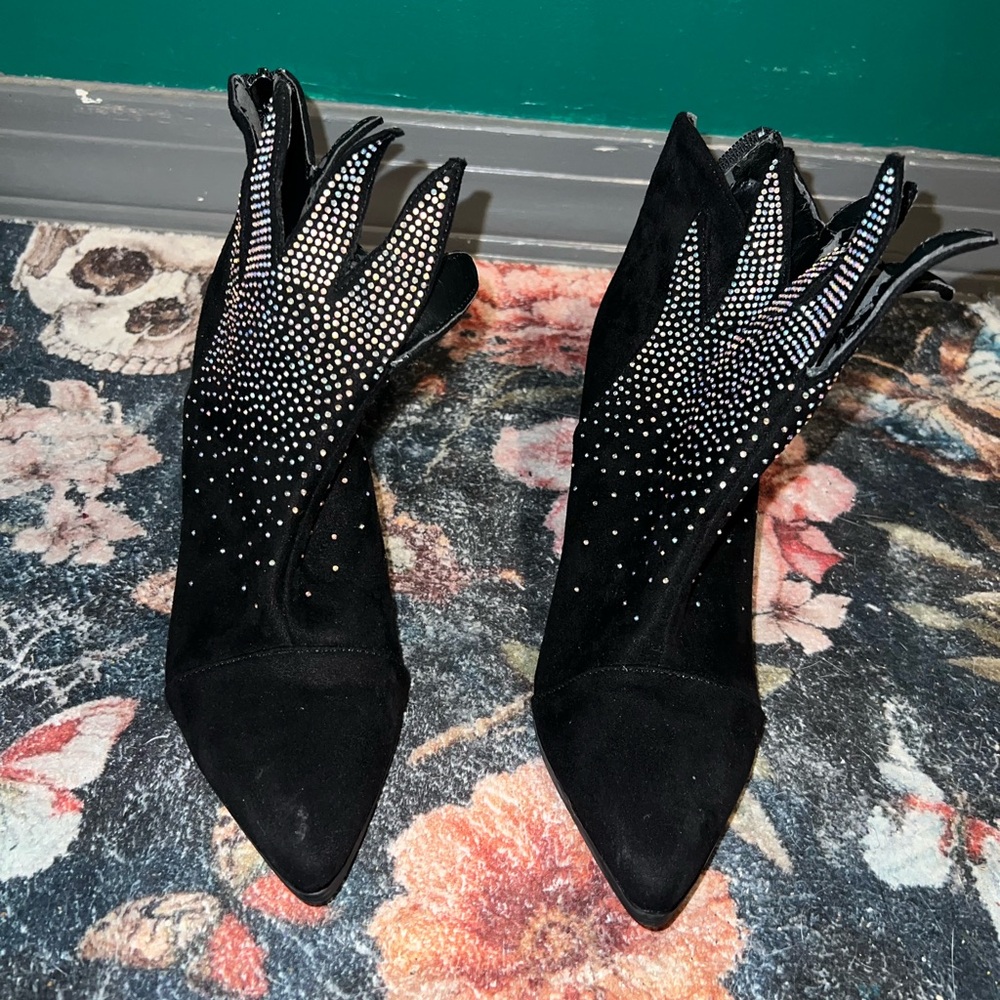 Chic Black Ankle Boots with Rhinestone Accents